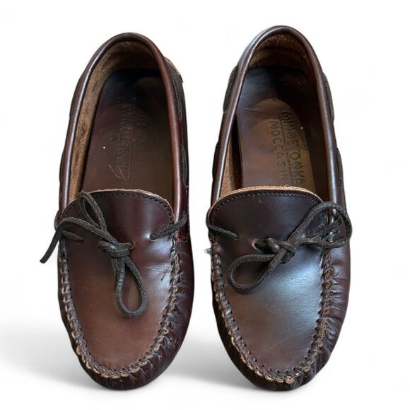 Minnetonka Brown Leather Moccasins Women's 8.5 Driving Loafers Slip On - Picture 1 of 12